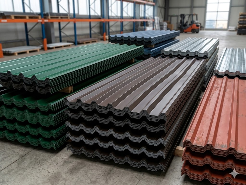 Modern industrial facility with energy-efficient roofing sheets reducing heat absorption and cooling costs.